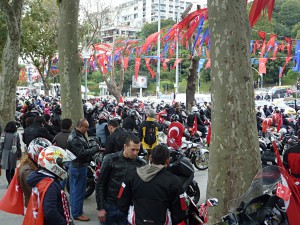 Celebrating the national holiday Turkish style: motorbike parade