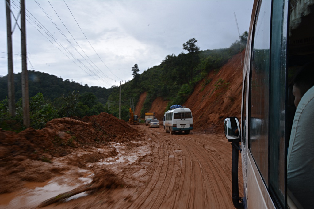 Landslides are omnipresent in Laos, here between Oudomxai and Pakmong