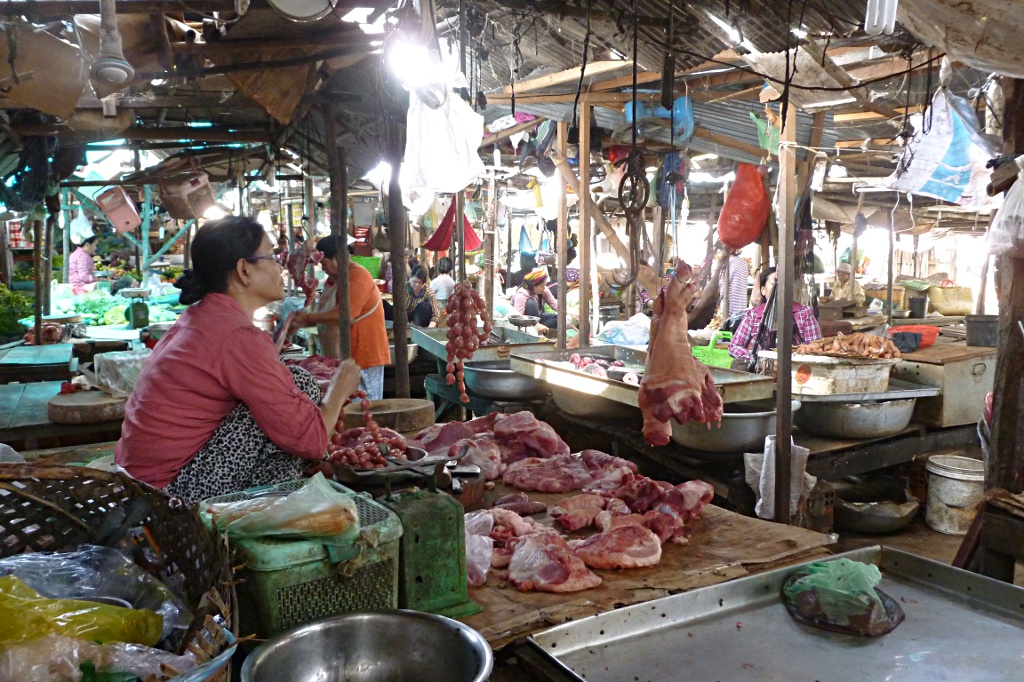 Meat for sale at Kampong Cham market